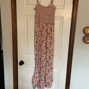 Flowery jumpsuit, gathered top, spaghetti straps